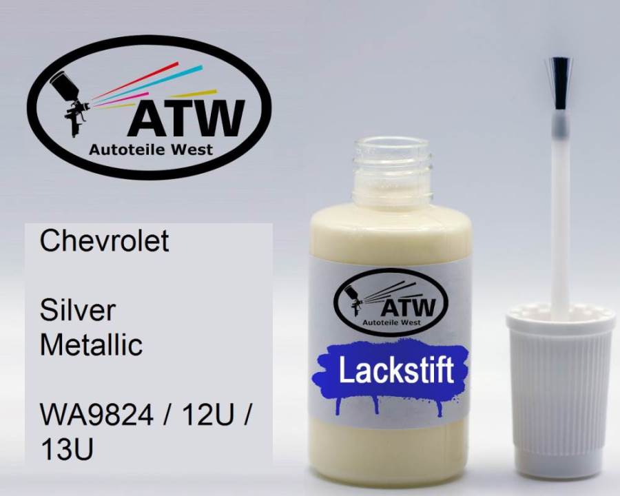 Chevrolet, Silver Metallic, WA9824 / 12U / 13U: 20ml Lackstift, von ATW Autoteile West.